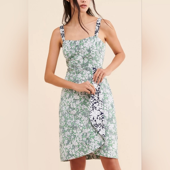 Anthropologie/Maeve Floral Green and White Dress - Picture 1 of 10